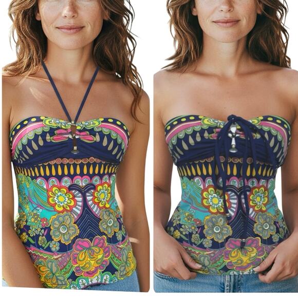 Nanette LEPORE Women’s Multicolor All Over Print Tankini Swim Top Size XS - Picture 1 of 12